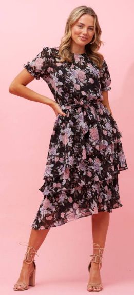 SS PRINTED LONG  FLORAL DRESS