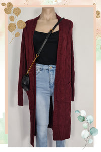 CABLE KNIT LONG LINE CARDIGAN