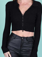 Load image into Gallery viewer, KNIT RIB ZIP CROP TOP COLLAR
