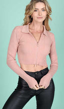 Load image into Gallery viewer, KNIT RIB ZIP CROP TOP COLLAR
