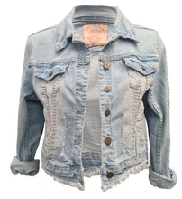 Load image into Gallery viewer, CROP DENIM STRETCH JACKET FRAY
