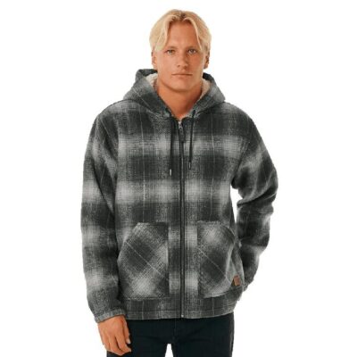 Rip Curl Classic Surf Check Jacket Mens Grey Size S Sherpa Lined Hood Body