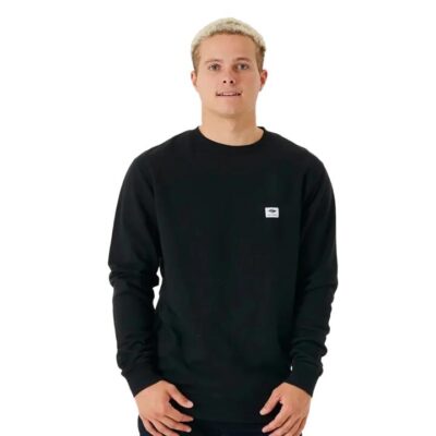 Rip Curl Black Original Surfers Crew Mens Pullover OG Fit Heavy Enzyme Washed M