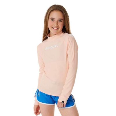 Rip Curl Surf Long Sleeve Rash Vest Girls Peach Size 8 Warpknit Lycra Extra Life UPF 50
