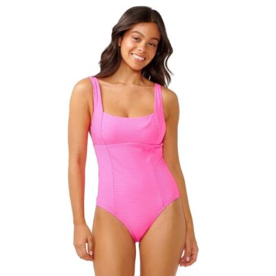 Rip Curl Hot Pink M Premium Surf D-DD One Piece Swimsuit Polyester Wide Rib Fabric